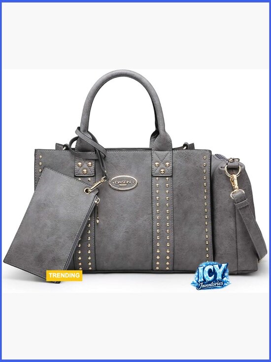 Handbags - Faux Leather Tote Satchel Shoulder Bag Set with Wallet & Cosmetic Bag